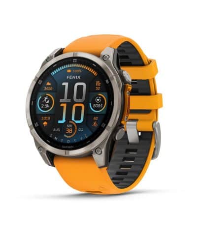 Garmin fēnix® 8–47 mm, AMOLED - Sapphire, Titan med oransje/grafittfarget silikonrem
