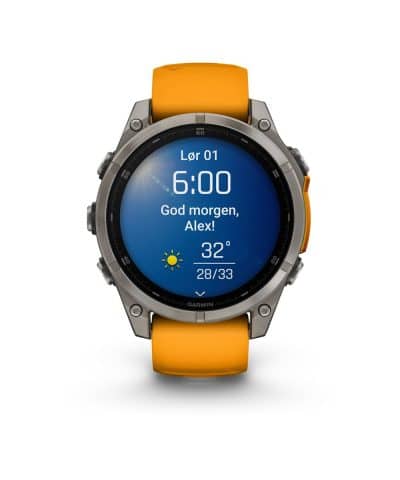 Garmin fēnix® 8–47 mm, AMOLED - Sapphire, Titan med oransje/grafittfarget silikonrem - Bilde 2