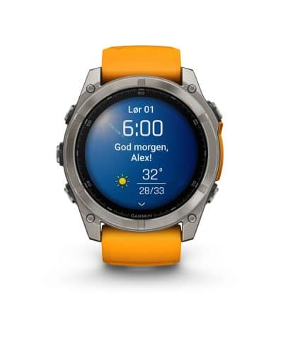 Garmin fēnix® 8–51 mm, AMOLED - Sapphire, Titan med oransje/grafittfarget silikonrem - Bilde 2