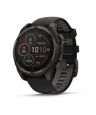 Garmin fēnix® 8–47 mm, Solar, Sapphire - Sapphire, Karbongrå DLC-titan med sort/steingrå silikonrem