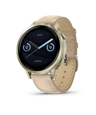 Garmin Venu® 4 - 41 mm - Lunar Gold med Bone-silikonrem og lys sandfarget skinnrem