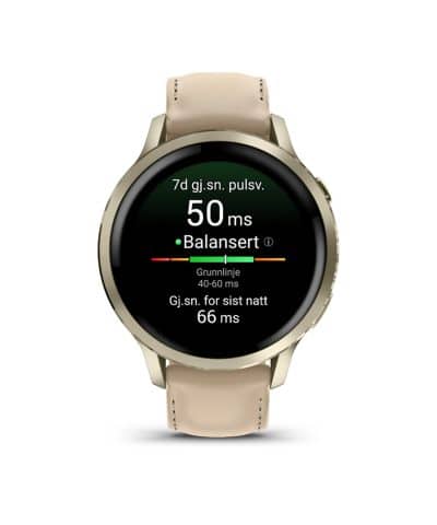 Alternative view of Garmin Venu® 4 - 41 mm - Lunar Gold med Bone-silikonrem og lys sandfarget skinnrem