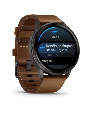 Garmin Venu® 4 - 45 mm - Skifergrå med sort silikonrem og brun skinnrem - Bilde 3