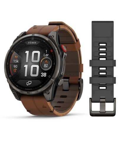 Garmin fēnix® 8 Pro – 47 mm, AMOLED - Sapphire, Karbongrå DLC-titan med kastanjefarget skinnrem