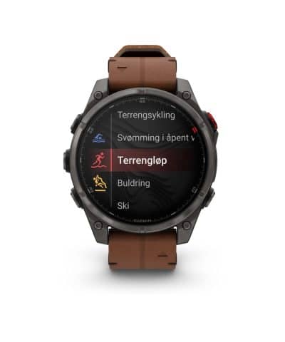 Garmin fēnix® 8 Pro – 47 mm, AMOLED - Sapphire, Karbongrå DLC-titan med kastanjefarget skinnrem - Bilde 4