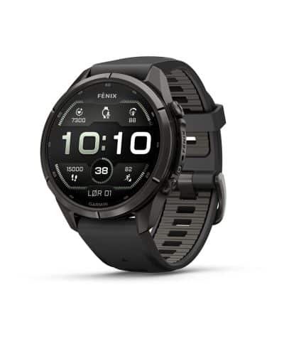 Garmin fēnix® 9 Pro – inReach®, 43mm - Karbongrå DLC-titan med sort/steingrå silikonrem