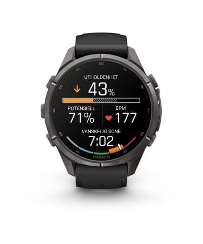 Garmin fēnix® 9 Pro – inReach®, 43mm - Karbongrå DLC-titan med sort/steingrå silikonrem - Bilde 4