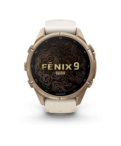 Garmin fēnix® 9 Pro – inReach®, 43mm - Gulloker titan med kremfarget/fransk grå silikonrem - Bilde 2