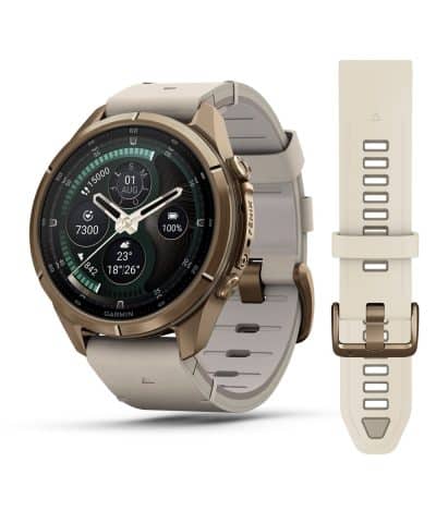 Garmin fēnix® 9 Pro – inReach®, 43mm - Gulloker titan med benhvit skinnrem
