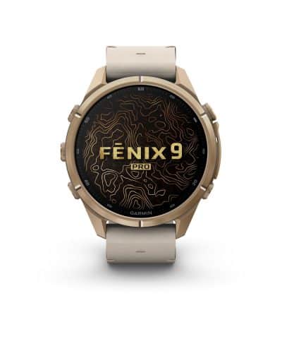 Alternative view of Garmin fēnix® 9 Pro – inReach®, 43mm - Gulloker titan med benhvit skinnrem