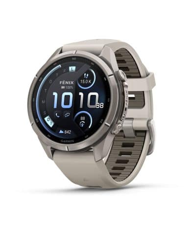 Garmin fēnix® 9 Pro – inReach®, 43mm - Titan med tåkegrå/mørk sandsteinsfarget silikonrem