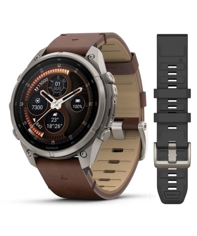 Garmin fēnix® 9 Pro – inReach®, 47mm - Titan med valnøttfarget skinnrem