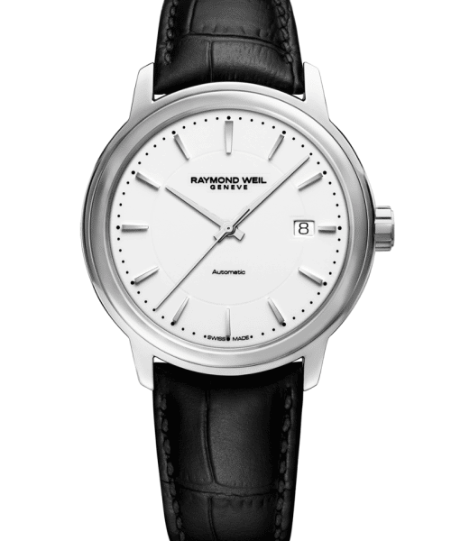 Raymond Weil Maestro Men's White Dial Automatic Leather Watch 39.5 mm - 2237-STC-30011